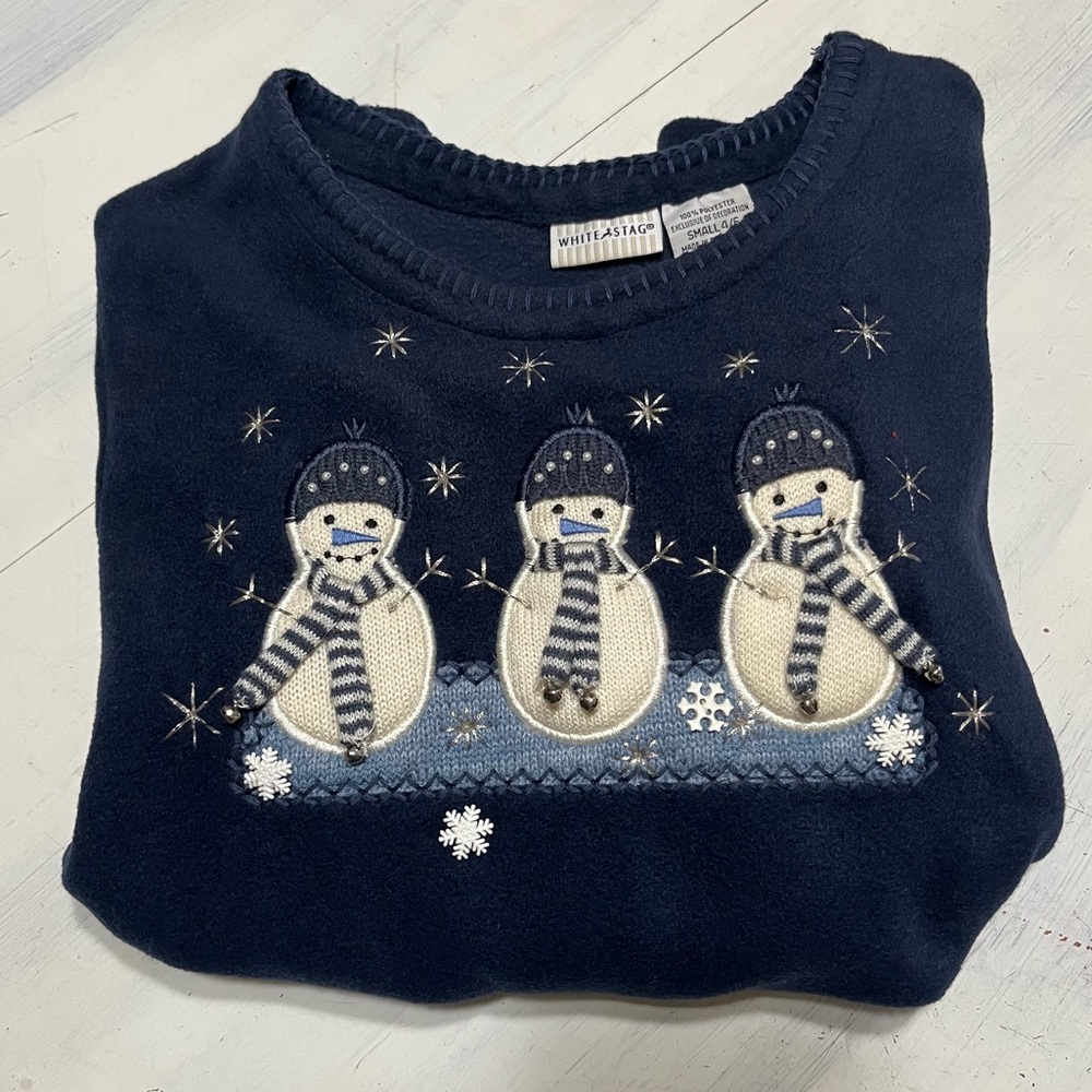 Vintage Knitted Snowman Christmas Fleece Sweater Sweatshirt by White Stag